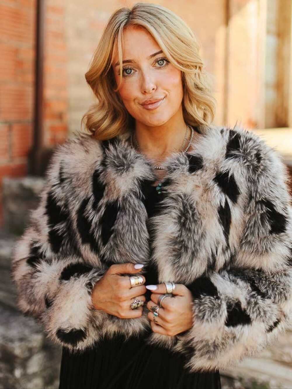NEW Lucky & Blessed Taupe, Grey, And Black Faux Fur Statement Jacket - Picture 1 of 6